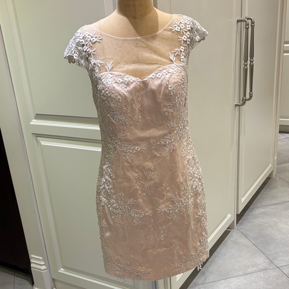 Light pink and white Lace cocktail Dress